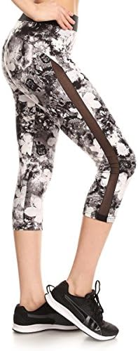 Sejora Satina Yoga Pants &amp; Capris Activewear Exercise Leggings w/Designs &amp; Mesh (X-Large, 02 Floral)