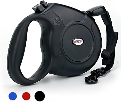 BUYBAR Eco-Friendly Retractable Nylon Dog Leash with One Button Lock and Ergonomic Hand Grip, Large, Black