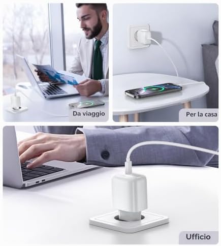 Caricatore USB C 25W con Cavo, Caricabatterie Type-C, Presa USB C Compatibile con i-Phone 17/17 Air/17 Pro Max‌/16/15/14/13/12/Plus, i-Pad, Samsung Galaxy S25/S24/S23/S22/Note20(2 Pezzi+cavo)