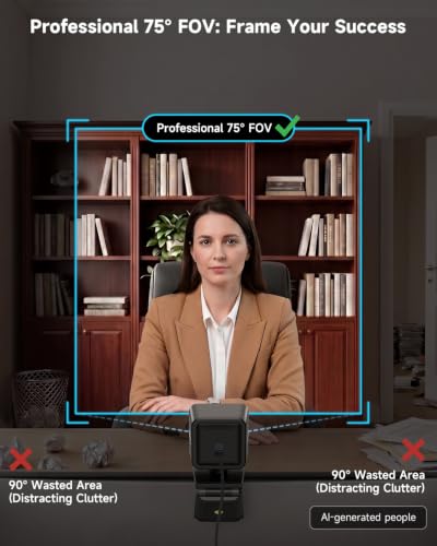 AOC 4K Webcam for PC, 4K/60fps Web Camera with Auto Light Correction, Auto Focus, Privacy Cover, Mic, 75° View, Plug & Play, USB Camera for Laptop, Desktop, Zoom, Skype, Facetime, Conferencing