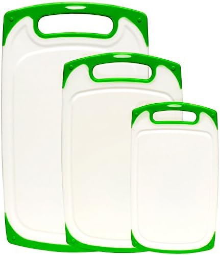 3-Piece Dishwasher Safe Plastic Cutting Board Set with Non-Slip Surface With Juice Groove Plastic Kitchen Chopping Boards Easy to Clean (Green)
