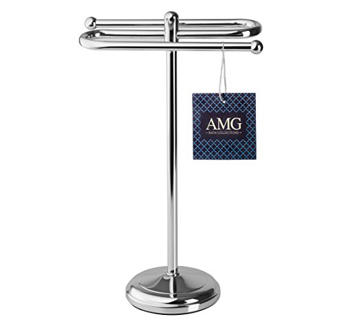 AMG and Enchante Accessories, Free Standing Fingertip Hand Towel Bar Holder Tree Rack, TT100006 CHR, Chrome - Thumbnail 4