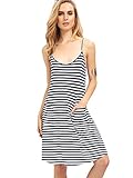 ROMWE Women's Striped Loose Spaghetti Strap Sundress Sleeveless Pockets Dress