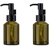 2 Pcs 60ML 2OZ Green Glass Travel Bottles for Toiletries Leakproof Lotion Pump Bottles Lotion Dispenser Cosmetic Cream Pump Bottles Soap Dispenser Containers Vial Jar for Essential Oil Cream Lotion