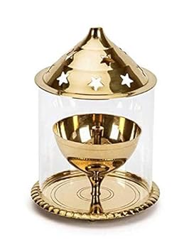 Metal Handicafts Presents Brass & Glass Golden Akhand Diya (Gold_3.9 Inch X 3.9 Inch X 5.9 Inch) for Puja for Diwali Puja Navratra Puja