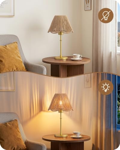 EDISHINE Table Lamp, Braided Paper Rope Lamp, Gold LED Bulb 4W 2700K Warm White Included, E27 Base, Decorative Lamp with Metal Base for Bedroom and Living Room