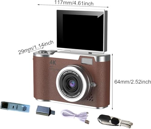 Câmera Digital 4K Ultra HD 48MP com Tela LCD Giratória 180°, Zoom Digital 8X, Flash LED, Bateria Recarregável – Ideal para Vlog, Selfie, Viagem e Iniciantes (Rosa)