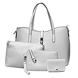 EUBags Handbag For Women, Leather Top Handle Tote Bag + Shoulder Bag + Purse + Card Holder, 4 Pcs Purse Set White