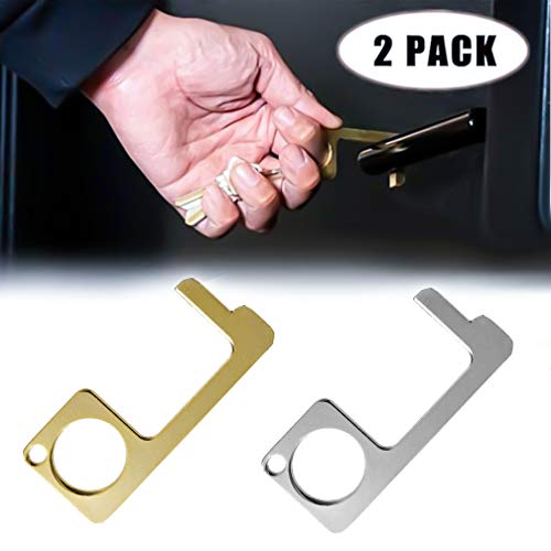 PHYLES Ouvre-porte sans contact de sécurité, en laiton et nickelé, outil à main sans contact, facile à transporter, outil pour poignée de porte publique en plein air avec écran tactile - 2 pièces