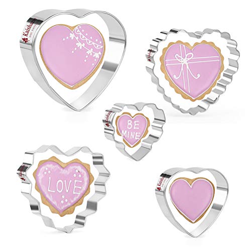 KAISHANE Valentine's Day Cookie Cutters Set - 5 PCS Stainless Steel Heart cookie Cutters Biscuit Pastry Cutters
