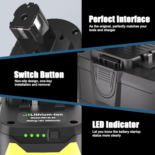 2PCS 18V 5.5Ah P108 Replacement Battery for Ryobi + P117 Charger BCL14181H, for Ryobi One+ Battery RB18L50 RB18L25 RB18L40 RB18L20 RB18L15 RB18L13 P104 P105 P106 P107 P108 (2 Batteries+Charger)