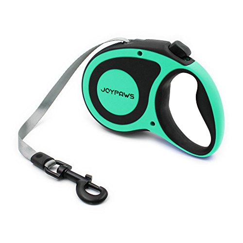 360° Tangle-Free, Heavy Duty Retractable Dog Leash with Anti-Slip Handle; 16 ft Reflective Strong Nylon Tape; for Large Dog or Cat up to 110 lbs; One-Handed Brake, Pause, Lock (Green, Large)