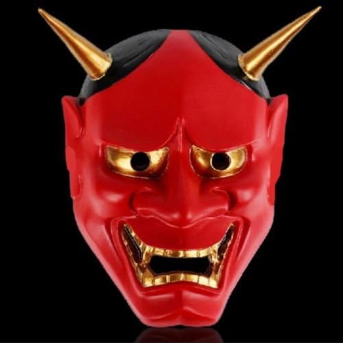 Red Japanese Buddhist Evil Mask Halloween Costume Party,halloween,fancy Dress Ball Cosplay Accessory