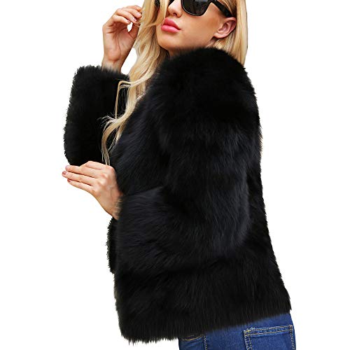 Misaky Women Outerwear Autumn Winter Warm Solid Faux Fur Jacket Parka Large Lapel Coat (BlackÂ , XX-Large)