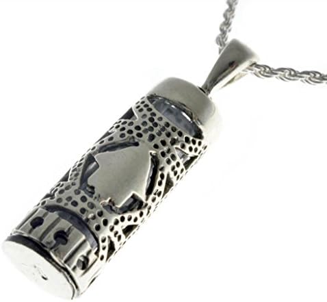 NanoStyle - Silver Mezuzah Necklace - Hamsa Pendant - Jewish Jewellery for Men 1.1x0.3" 2.6x0.8cm