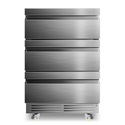 Velieta 24 Inch Upgraded Three-Drawer Beverage Fridge, Weather Proof Outdoor Stainless Steel Beverage Refrigerator, Under Counter Built-in Beverage Cooler for Home & Commercial Use
