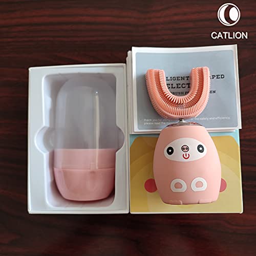 CATLION Kids Electric Toothbrush,Children\'s Ultrasonic Toothbrushes,U Type Sonic Brushes,360 Whitening and Cleaning Teeth,Ipx8 Waterproof,3 Gear Mode,Voice Broadcast,Mouthwash Cup (Pink, 2-7 Year)
