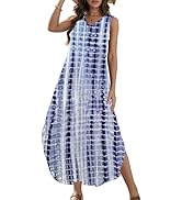 Zilcremo Women 2022 Summer Sleeveless Dress Casual V Neck Loose Split Tshirt Long Dresses