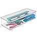 mDesign Office Supplies Desk Organizer Box with Lid for Staplers, Scissors, Pens, Sticky Notes, Highlighters, Tape - 3