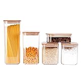 The Order Project Cereal Containers - 5 - Piece Acrylic Large Bamboo Airtight Food Storage Canisters Set for Kitchen, Perfect for Pantry Organization and Food Storage Stackable - Keep Food Dry