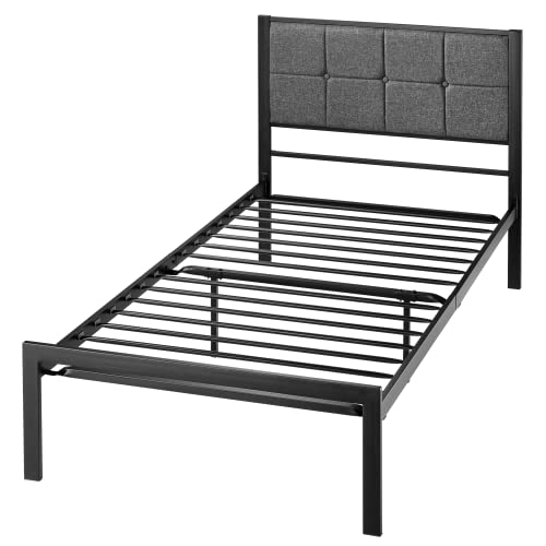 IMUsee Twin Size Bed Frame with Upholstered Button Tufted Headboard, Heavy Duty Platform Bed