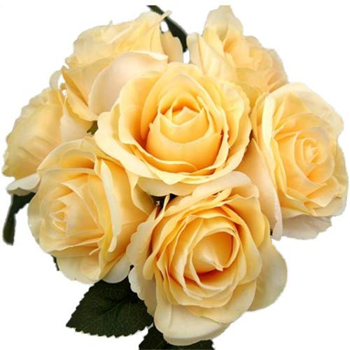 31cm Artificial Rose Bouquet / Bundle with 7 large flower heads - Home Wedding (1 Bunch, Champagne)