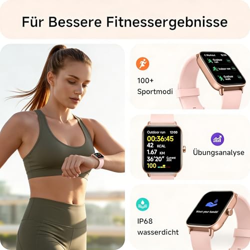 Women's Smartwatch with Phone Function, 1.8 Inch Smart Watch Fitness Watch with Whatsapp and Alexa, Heart Rate Sleep Monitor, 120+ Sports Modes Fitness Tracker, IP68 Waterproof Watches Women for