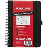 Clearance Sale! - Action Day Planner 2018 - World's Best Goals &amp; Action Layout That Gets Things Done &amp; Increase Productivity - Daily, Weekly, Monthly, Yearly Organizer (6x8,Wire-Bound,Black)