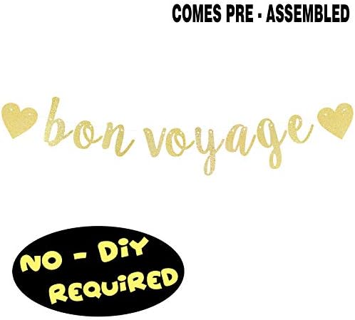 LINGTEER Bon Voyage Gold Glitter Bunting Banner Perfect for Farewell Adventure Awaits Goodbye Retirement Party Decorations.