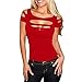Suimiki Women's Cut Out Trendy Party Short Sleeve Shirt Stretchy Blouse Casual Top Orange Red