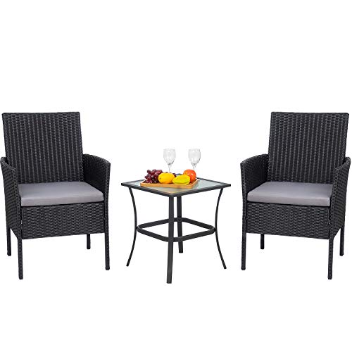 Viogarden 3 Piece Front Porch Furniture Set, Small Outdoor Wicker Patio Conversation Set, All We ...