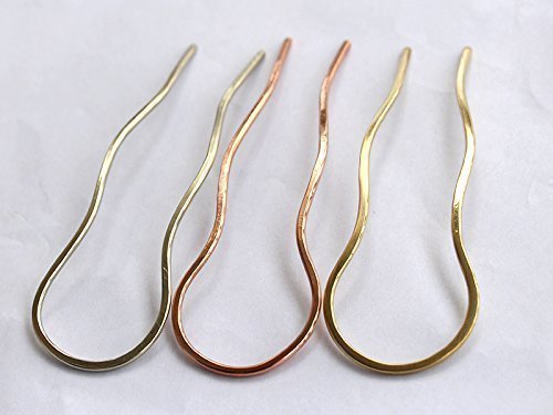 Gold Pave hammered U Shape Hair Fork Metal Hair Stick Pin Chignon Pin Rose Gold gift for her. - Thumbnail 4