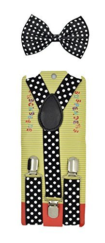 Baby Toddler Kids Children Boys Girls Black Polka Dot Suspender & Bow Tie Set