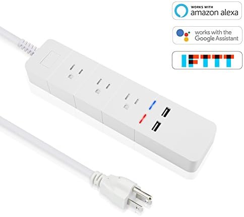 WiFi Smart Power Strip Surge Protector Compatible with Google Assistant, Amazon Alexa Voice Control by Echo Dot, App Wireless Remote Control Each Socket, 3 Plug Outlets & 2 USB Ports