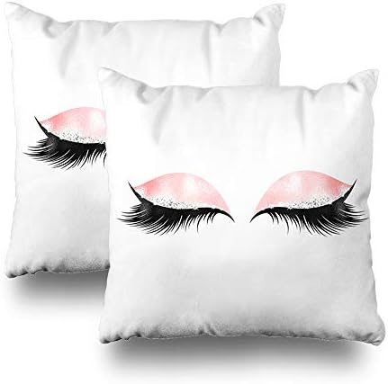 Geericy Decorative Throw Pillow Covers Silver Crystals Glitter Pink Black Makeup Lashes Lumbar Cushion Cover 18X18 Inch for Bedroom Sofa,Set of 2