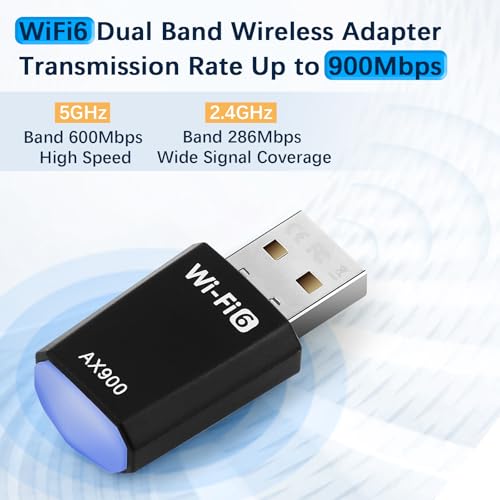 USB WiFi Adapter for PC USB WiFi 6 for PC Dual Band 5GHz/2.4GHz Receiver Laptop AX900Mbs Wireless Dongle Spike Stick for Win7/10/11