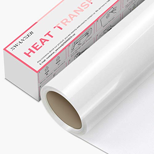 Zwanzer Heat Transfer Vinyl White - 12" x 12 Feet HTV Vinyl Roll for Cricut & Silhouette Cameo, Heavy Duty HTV Vinyl Roll for T-Shirts Clothing, Easy to Cut & Weed (White)