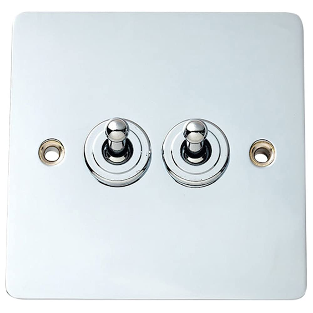 Merriway BH02981 Flat Plate Toggle Light Switch 2-Gang 2-Way - Chrome