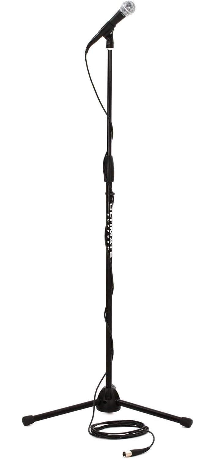 Shure SM58-CN BTS Dynamic Vocal Microphone Bundle with Stand & XLR Cable, Cardioid Stage Mic for Live Performance, Singing, Speech & Studio Use, Black