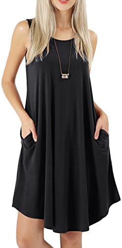 Women's Sleeveless Pockets Casual Swing T-Shirt Short Dresses