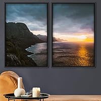 2 Piece Framed Canvas Wall Art Sunset and Ocean Landscape Canvas Prints Home Artwork Decoration for Living Room,Bedroom - 16