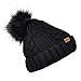 Womens Pom Pom Beanie Winter Hat Stretch Soft Knit Skull Ski Cap, Best Gifts for Birthday, Holiday Black
