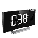 Mpow Projection Clock, FM Radio Alarm Clock, Curved-Screen Digital Alarm Clock, 5'' LED Display with Dimmer, Dual Alarm with USB Charging Port, 12/24 Hours, Backup Battery for Clock Setting