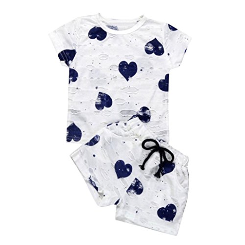 Lurryly 2019 New Baby Girls Kids Short Sleeve T-Shirt + Short Pants Outfits Clothing 2Pcs Set (Size:4T,Label Size:110, Dark Blue)