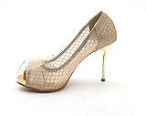 Ribbons Lace Rhinestones Sparkling Evening Party Pumps High Heel Shoes gold Sz 250