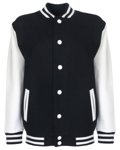 fdm Junior/Childrens Big Boys Varsity Jacket (Contrast Sleeves) (9-10 years) (Black/White)