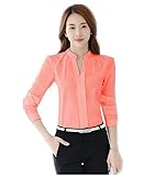 Women V-Neck Long Sleeve Chiffon Shirt Blouse Tops Elegant Solid Casual Shirts Red Large