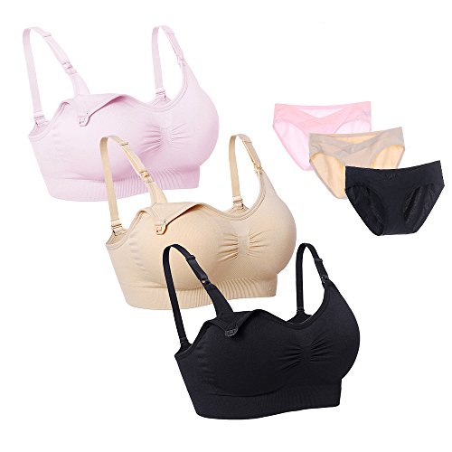 Nursing Bra Maternity 3 Pack Seamless Nursing Bra & Panty Maternity Underwear Set, Bra in XL and Panties in XL,Assort