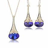 Women Water Drop Shape Gold Plated Jewelry Set Necklace Earring