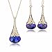 Women Fashion Water Drop Shape Gold Plated Jewelry Set Necklace Earring of Gemstone Crystal for Costume Show Wedding Party Dance Ceremony Accessories